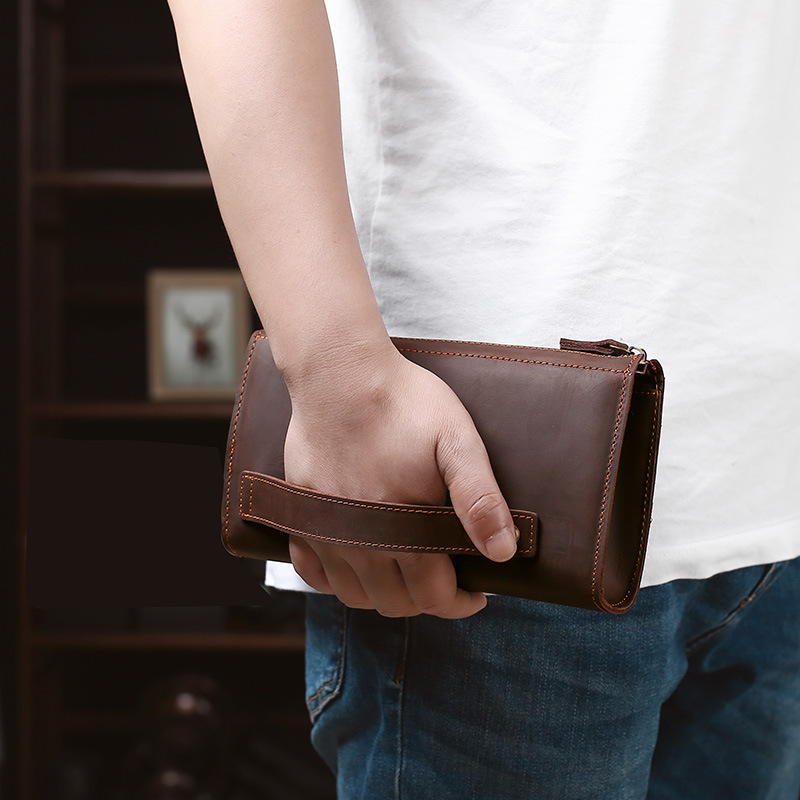 Men'S Accessories Wallet - Herenclutch Lange handtas Zakelijk Vintage koeienleer
